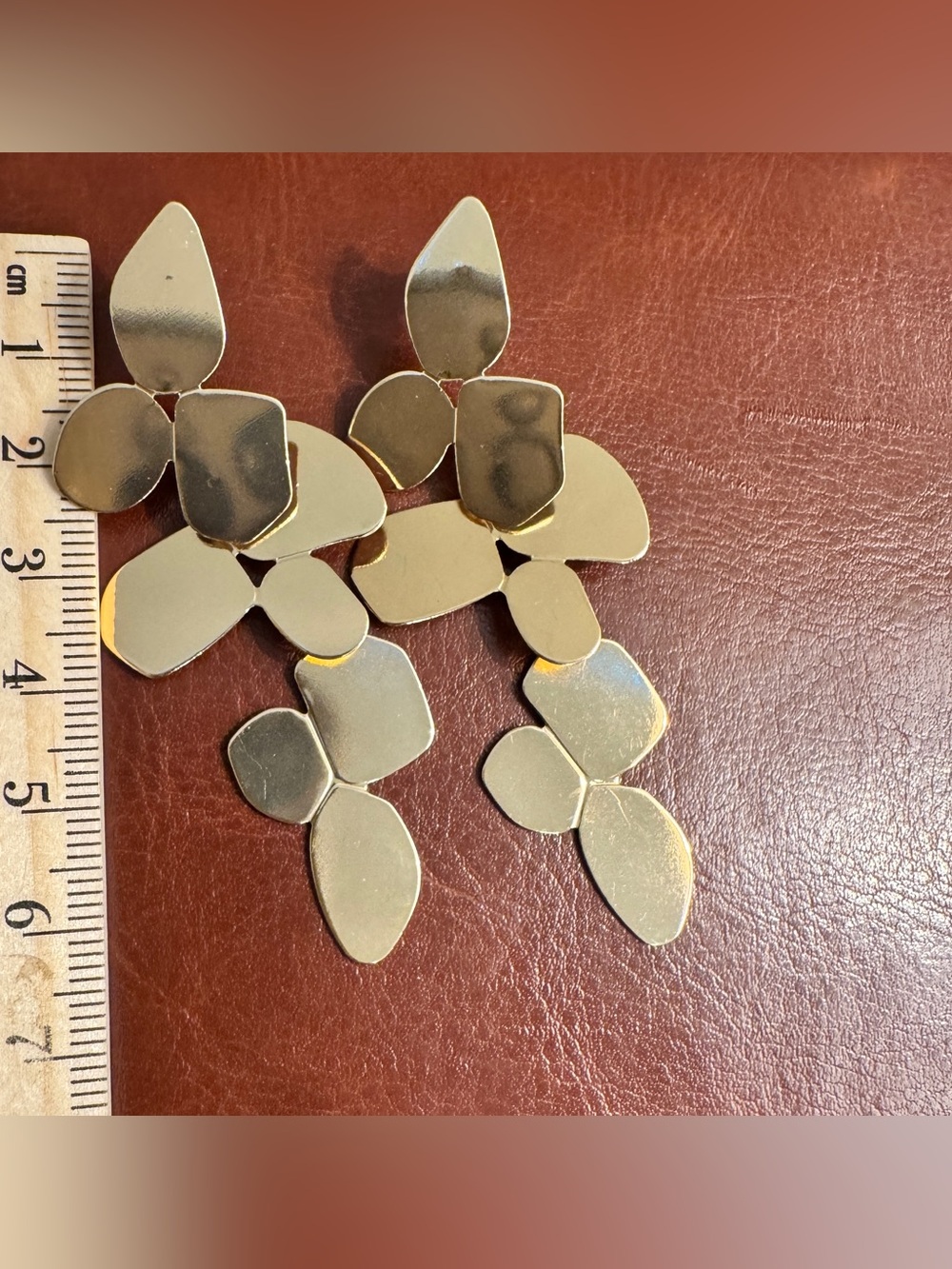 Gold Petal Statement Drop Earrings — Botanical Chandelier Style - Picture 5 of 5